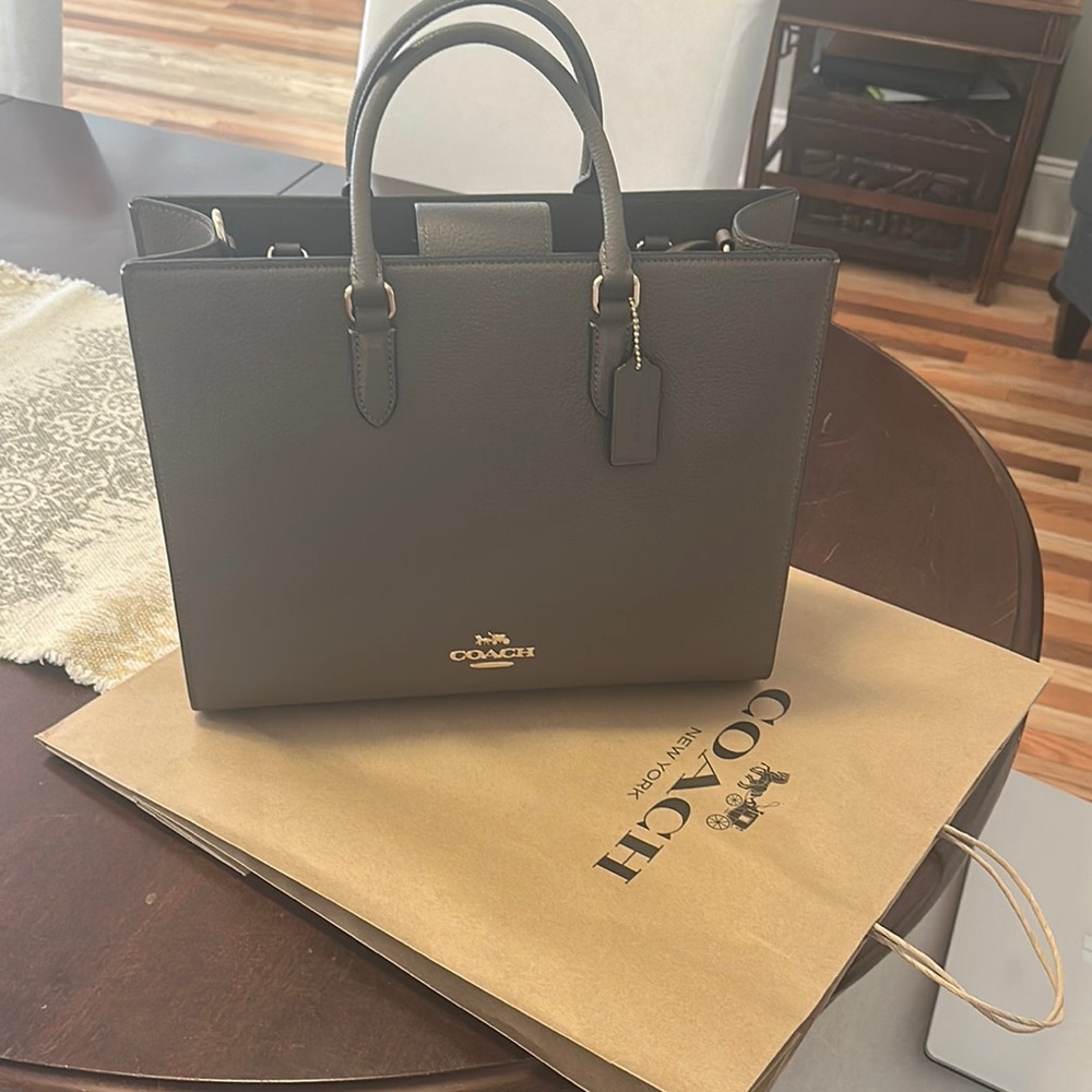 Coach Gray Satchel Structured Leather Bag